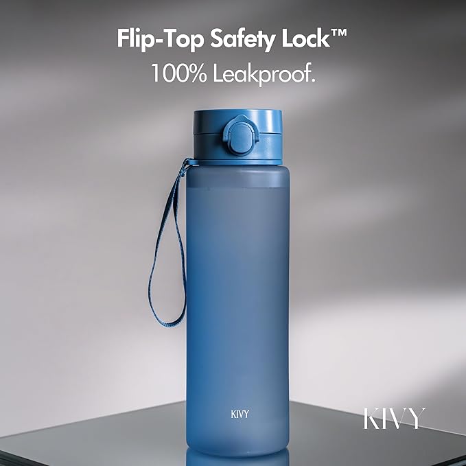 KIVY Slim Water Bottle 50oz with Leakproof Flip Lid [Lightweight & Shatterproof] Fits Backpack & Cupholder for Travel, Sports, School - Extra large water bottle no straw - 1.5 Liter water bottles