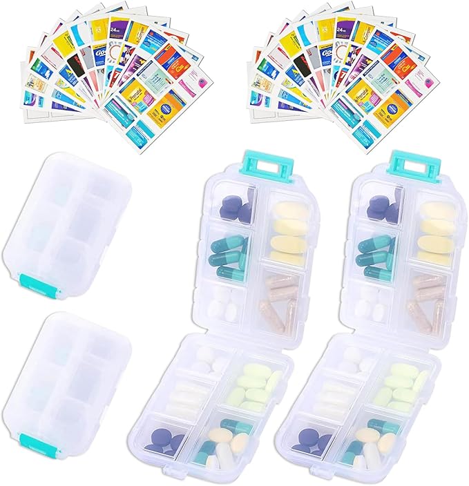 2PCS 7-Day Pill Organizer with Labels – Travel Pill Case, Daily Medication Organizer | Compact & Secure | Fits in Pocket/Purse (3.7” x 2.4”)
