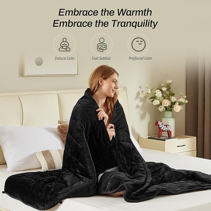Sherpa Fleece Adult Weighted Blanket, 15 Pounds Dual Sided Soft Plush Blanket for Couch Bed Sofa, Heavy Thick Blankets with Glass Beads Great for Sleep, 60 x 80 inches, Black on Both Sides