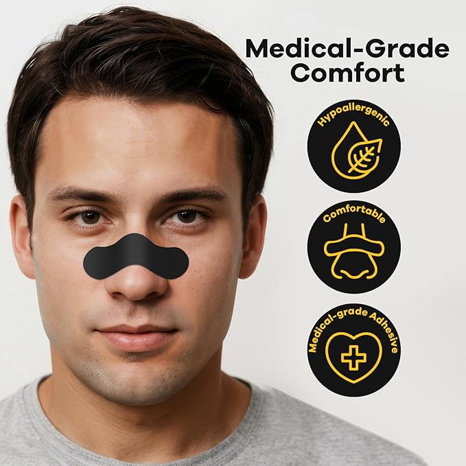 Nasal Strips for Snoring (36 Count), Extra Strength Nose Strips for Breathing, Anti Snoring Nasal Strips for Sleeping, Congestion Relief for Colds & Allergies, Sensitive Skin, Black