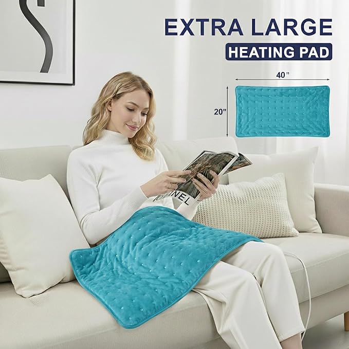 Large Heating Pad,20"x40" Extra Large Heating Pad for Back Pain Relief Electric Heating for Period Cramps Neck Shoulder Knee Pain Relief Moist/Dry Heat Auto Shut Off 9 Heat Setting Machine Washable