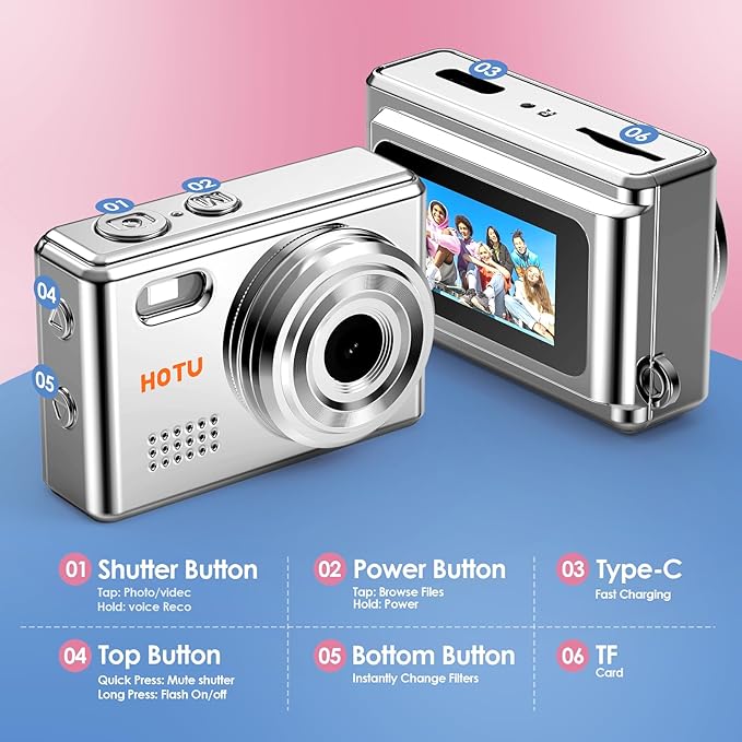Mini Keychain Digital Camera, Y2K Pocket-Size Mini Camera, 2MP 1080P SmallCamera with 32GB Card, Video Recorder with Long Battery Life for Travel, Party and Vlog (Silver)