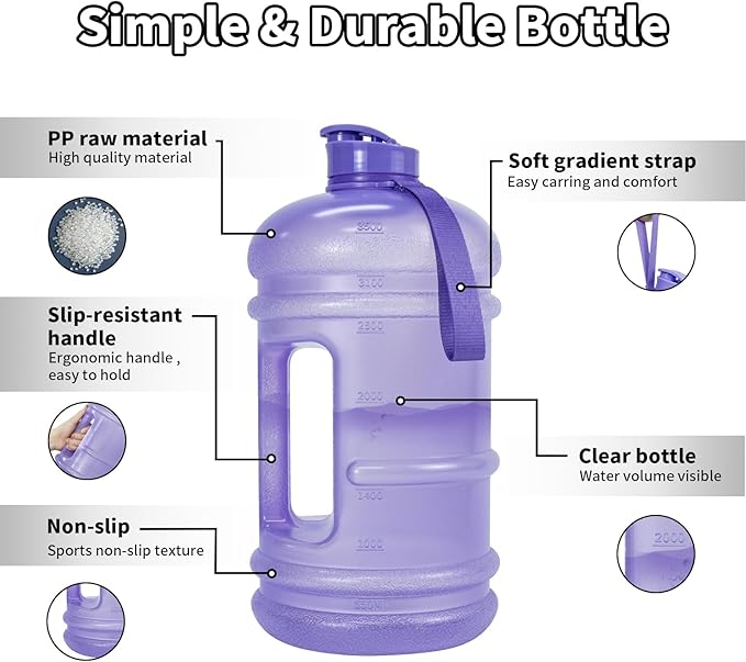 TOOFEEL 1 Gallon Water Bottle - 128 oz Water Bottle with Flip Lid - Gallon Water Bottle with Handle,BPA Free gallon Water jug with Measurements Marked - Transparent Violet