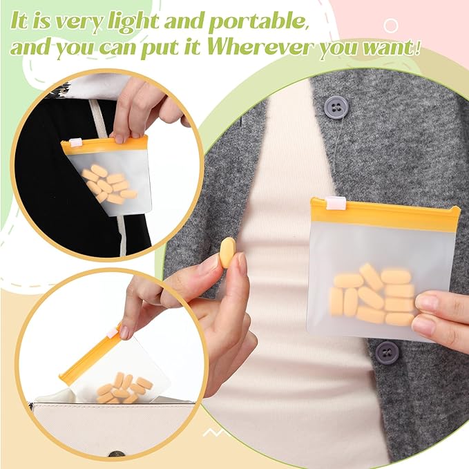 Sherr 35 Pcs Pill Pouch Zippered Pill Pouch Set Reusable Translucent Medicine Organizer Self Sealing Medicine Organizer Travel Plastic Bags with Slide Lock for Storage(Sweet, Macarons Color)