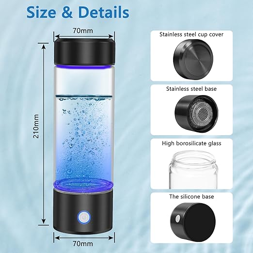 Hydrogen Water Bottle, Portable Rechargeable Hydrogen Water Bottle Generator for Home Travel Office Exercise, Black
