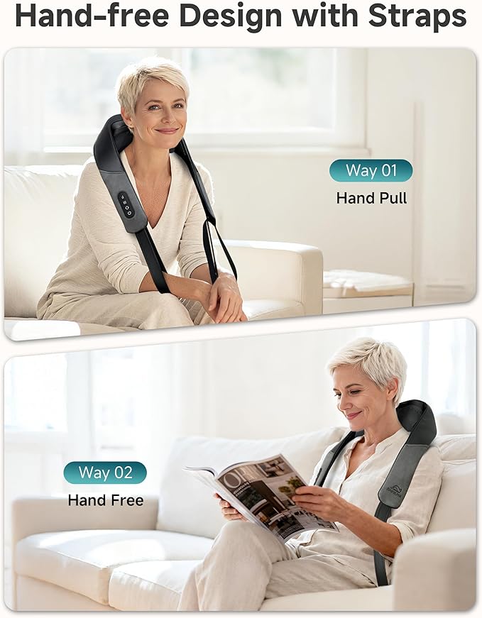 Snailax Cordless Neck Massager for Pain Relief Deep Tissue, Upgraded 4D Shiatsu Neck Shoulder Massager with Graphene Heating, Rechargeable Back Massager with Deeper Kneading Massage Heads for Home