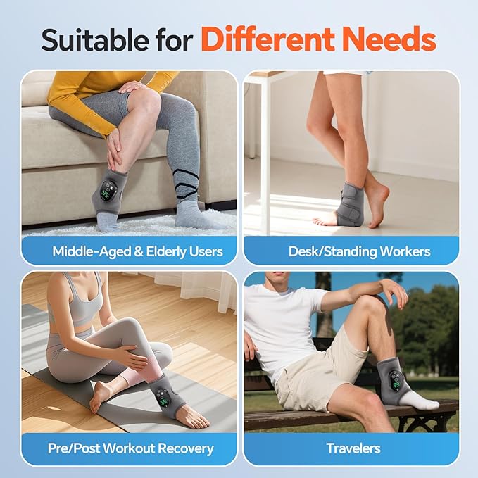 Cordless Foot Massager for Neuropathy, Foot and Ankle Massager, Ankle Heating Pad with Massage, 6 Heating, 3 Massage Modes&Timer, Gray