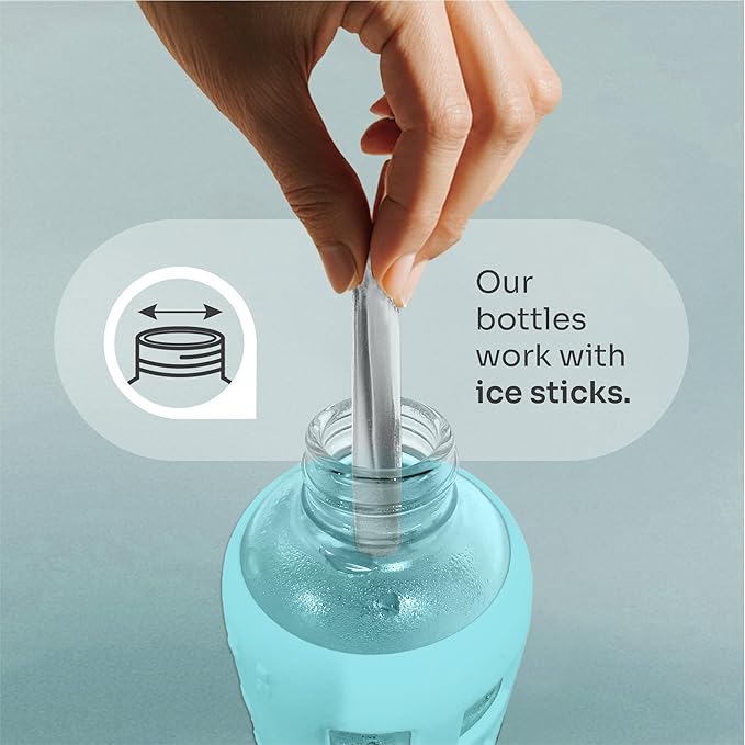 purifyou 40oz / 32oz / 22oz / 12oz Borosilicate Glass Water Bottle with Time & Volume Markers, Silicone Sleeve, Stainless Steel Lid | Reusable Glass Bottle for Water & Juice (32oz Glow-in-the-Dark)