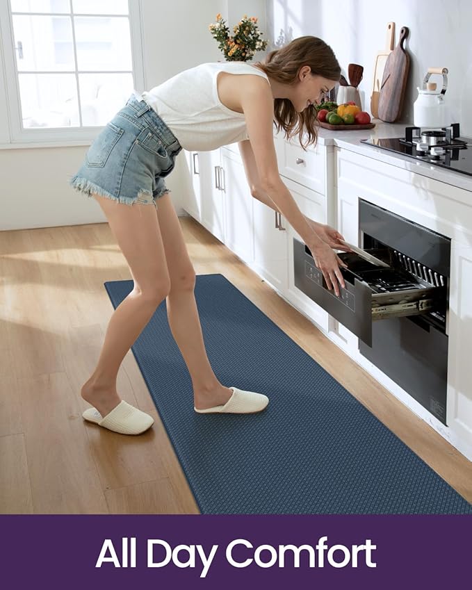 DEXI Kitchen Floor Mats Cushioned Anti Fatigue, 17x95, Long Standing Runner Rug Waterproof, Comfort Memory Foam Padded for Front Sink Laundry, Navy