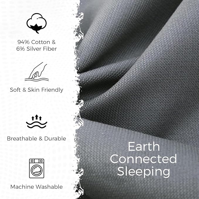 CISSIYOG Grounding Fitted Sheets, Earthing Bed Sheets, 95% Organic Cotton + 5% Pure Silver Fiber, Grounded Sheets with Grounding Cord, Conductive Grounding Cover for Better Sleep (Gray, Twin XL)