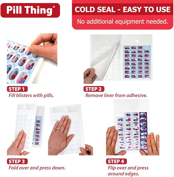 Monthly Pill Organizer Cold Seal Medication Blister Cards – DIY Pharmacy Pill Packaging for Medication, Disposable, Easy to Use, Just Fill and Seal (31 Day-6 Packs)