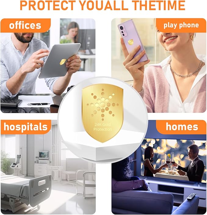 Phone Protection Sticker,Works for Smart Phones & Cell, Laptops, Tablets,TV, WiFi Router,Monitors - Suitable for All E-Devices-6 Pcs, Shield, Gold