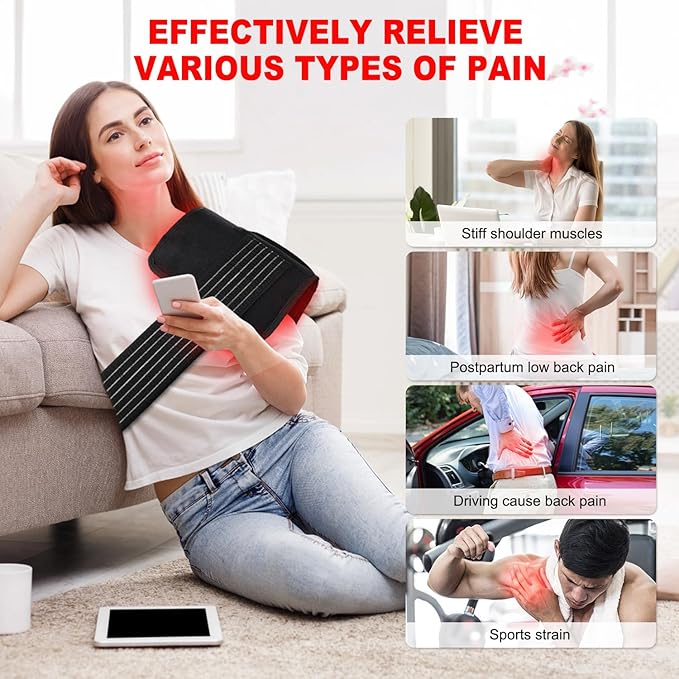 Red Light Therapy for Body, 15.7" x 7.9" Infrared Red Light Therapy Mat for Back Belly Shoulder Muscle Pain Relief, Portable 660nm 850nm Home Heating Light Therapy Wrap Belt