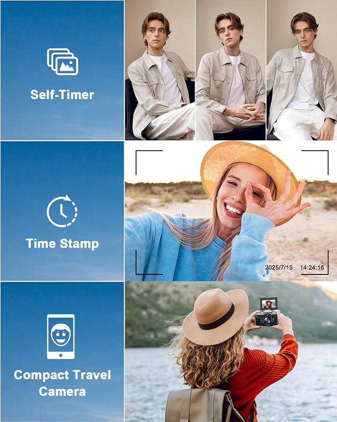 4K Digital Camera for Beginners & Teens with WiFi, 64MP Compact Autofocus Camera with 32Gb Card for Travel Vlogging Camera for YouTube, 180° Flip Screen Selfie Camera, Includes 2 Batteries