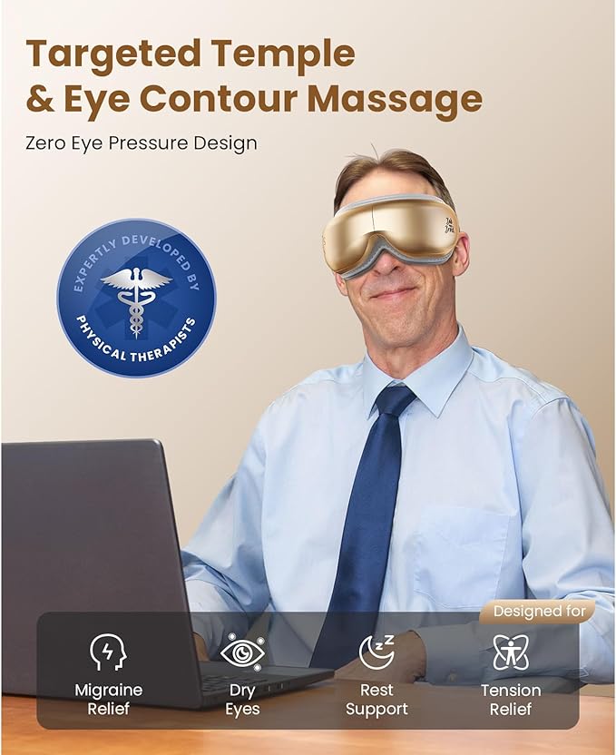 BOB AND BRAD Eye Massager with Heat and Cooling, EyeOasis 3 Eye Massager for Migraine FSA Eligible/HSA Eligible, Heated Headache Massager for Dry Eye Relief, Temple Massagers for Stress Relief