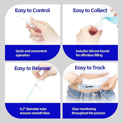 Urine Test Complete Kit with 2 to 4 oz Concealed Pouch, Stretchable 43.3 Inch Belt, 5 Liquid Release Outlets, 10 Temperature Strips, Silicone Funnel, Clamps and Plug Reusable Liquid Storage White
