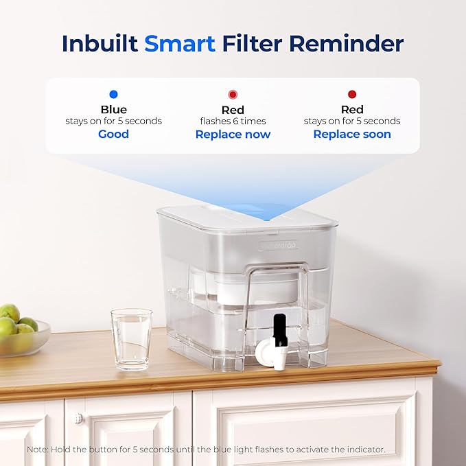 Waterdrop 40 Cup Dual Filter Dispenser, 8X Faster Filtration, 400-Gallon Lifespan, Water Filter Dispenser for Home/Office, 2 Built-in Filters, 10X Longer Lifetime, Reduces Chlorine, PFOA/PFOS, White