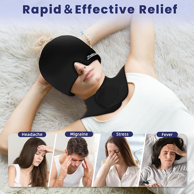 Migraine Relief Cap and Neck Ice Pack Wrap Gel Set, Upgrade Headache Hangover Cold Cap and Cervical Ice Packs Compress Relief for Head Neck Pain, Stress, Swelling, Office Pressure Gift for Women Men