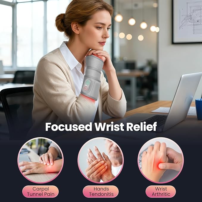 Cordless Wrist Heating Pad Wrap, Heated Wrist Brace with Vibration, Heated Wrist and Hand Massager, 3 Heat Levels, 3 Massage, Rechargeable Heating Pad for Wrist and Hand, Elbow, Ankle
