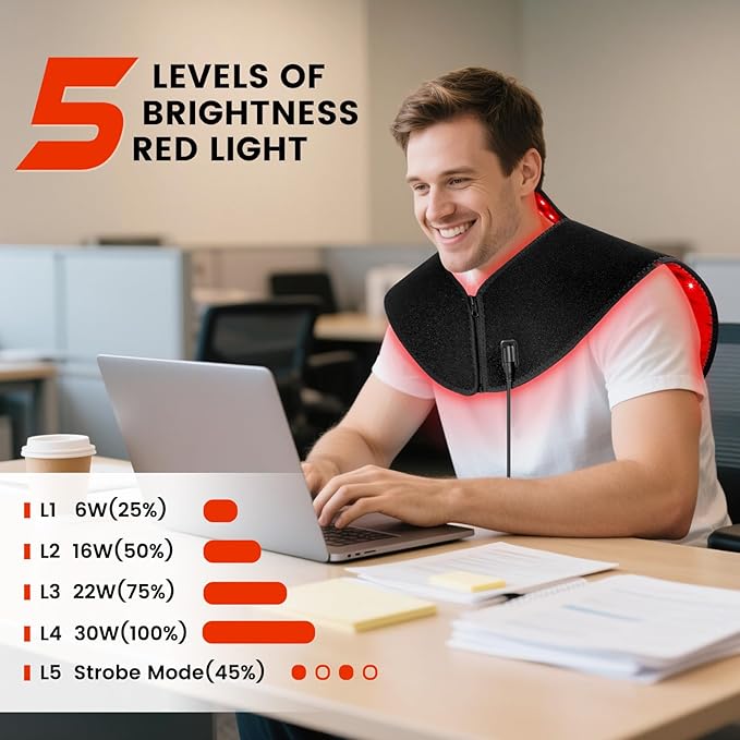 Viconor Red Light Therapy for Body, Infrared Light Therapy for Neck and Shoulder at Indoor, Neck Massager, Pain Relief, 194 LEDs, 660nm & 850nm, 30W High Power