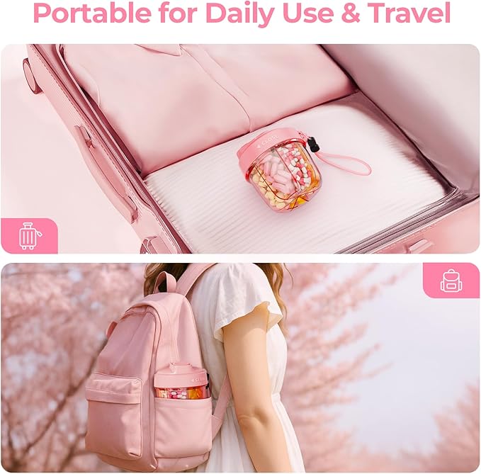 AUVON Portable Pill Dispenser to Store 7 Various Supplements, Travel Pill Organizer Bottle with Anti-Mixing Design, Arthritis-Friendly Pill Container with Wide Opening & Slider Lid, 20 Blank Stickers