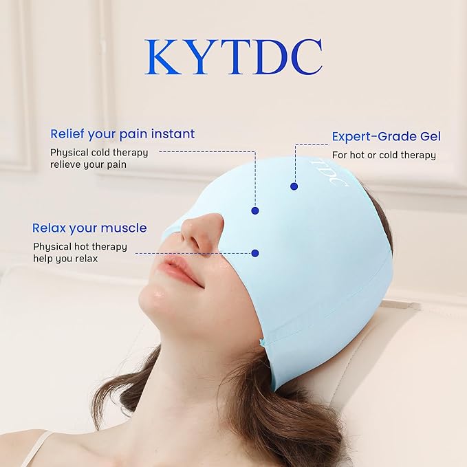Migraine Relief Cap Gel Ice Head Wrap - Hot & Cold Therapy Soothing Headache Hat Ice Pack Mask, Headache Relief Wrap for Tension, Stress, Hangover&Puffy Eyes(Blue, 1PC)