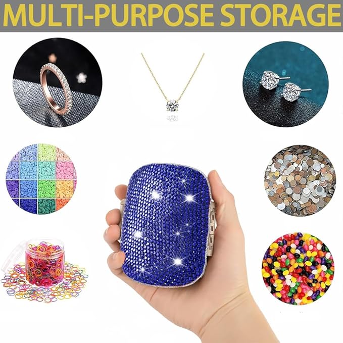 Daily 6 Compartments Pill Box Container Bling Diamond for Purse Medicine Container Holder for Women Travel Kit Medicine (Dark Blue)