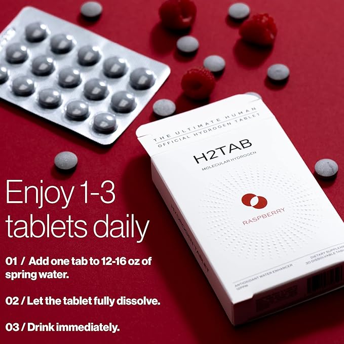 Molecular H2TAB Hydrogen Water Tablets with Magnesium -12 PPM Hydrogen Tablets for Drinking Water -Rich in Antioxidants, Supports Cellular Health, Recovery & Cognitive Function (30 Counts, Raspberry)
