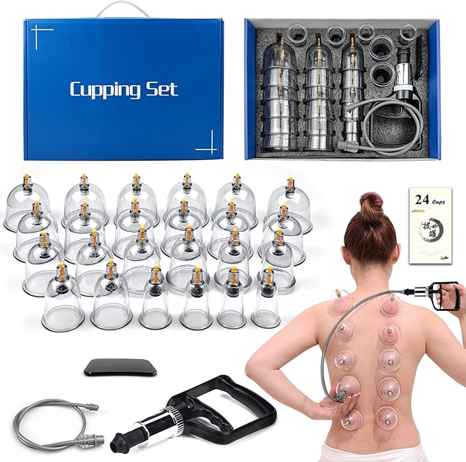Cupping Therapy Set,24 Cups Chinese Cupping Set with Pump, Hijama Massage Kit for Body Massage, Pain Relief