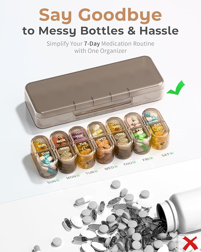 Weekly Pill Organizer 2 Times a Day, 7-Day AM PM Pill Box, Travel Pill Case, Medicine Pill Organizer for Fish Oils, Vitamins & Supplements