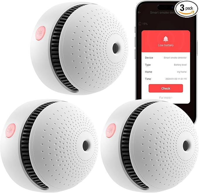 3-Pack Smart Smoke Detector,Wi-Fi Smoke Detector Fire Alarm with Smart Life App Notifications,10-Year Replaceable Battery,Mini Size for Home, RV