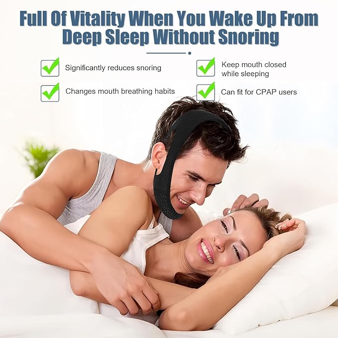 Chin Strap for Sleeping - Anti Snoring Devices - Comfortable Stop Snoring Solution - Adjustable Breathable Sleep Apnea Devices - Simple and Effective Anti Snoring Chin Strap (Black)
