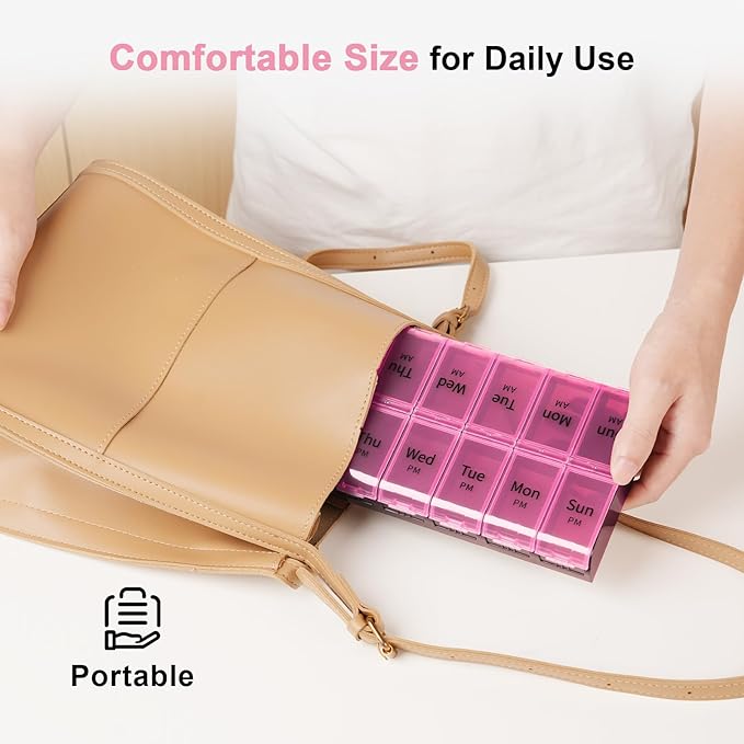 Daviky XL Large Weekly Pill Organizer 2 Times a Day, Extra Big 7 Day Pill Box AM PM, Daily Pill Case Medicine Organizer with 14 Compartments, Day Night Container for Fish Oils, Vitamin, Supplement
