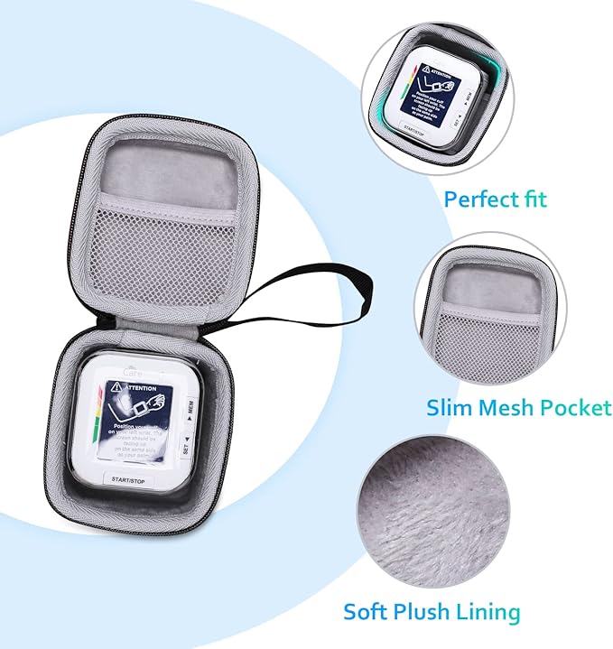 XANAD Hard Case for Wrist Blood Pressure Cuff Monitor Within Size 5'' x 4'' x 4'' - Travel Protective Carrying Storage Bag
