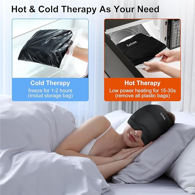 Migraine Relief Cap with Gel Eye Mask, Headache Relief Cap Ice Head Wrap Hot and Cold Therapy Hat, Gel Ice Cap for Headache Puffy Eyes Sinus and Tension Stress Relief (Black)