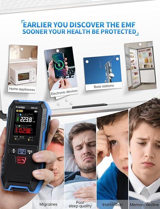 【Newly Upgraded】FNRSI ERD-10 Digital EMF Meter, Electromagnetic Field Radiation Detector with 2.4" Color Screen for Magnetic Electric RF, Temperature Monitoring, Portable Design
