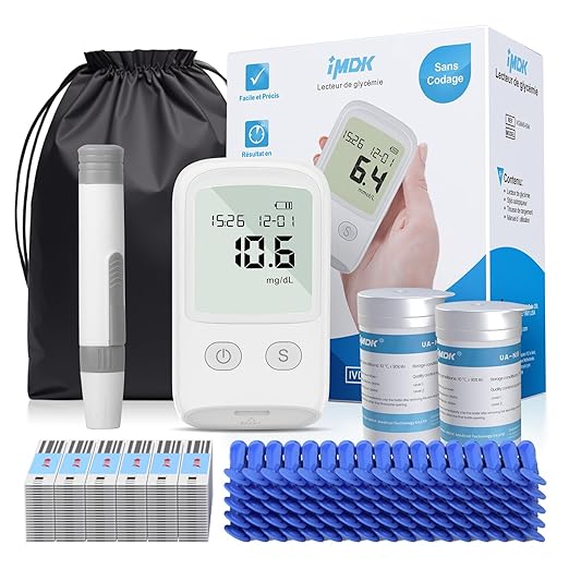 IMDK Blood Glucose Monitor Kit, 𝗖𝗹𝗶𝗻𝗶𝗰𝗮𝗹𝗹𝘆 𝗔𝗰𝗰𝘂𝗿𝗮𝘁𝗲 Blood Sugar Test Kit with 50 Glucometer Strips, 50 Lancets and 1 Lancing Devices, No Coding Required & Large Screen