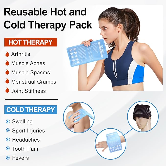 Ice Packs, Ice Packs for Injuries Reusable, Cold Packs for Injuries, with Wrap, Flexible Therapy, Soft Gel Pack, Cold Compress for Pain Relief, Blue
