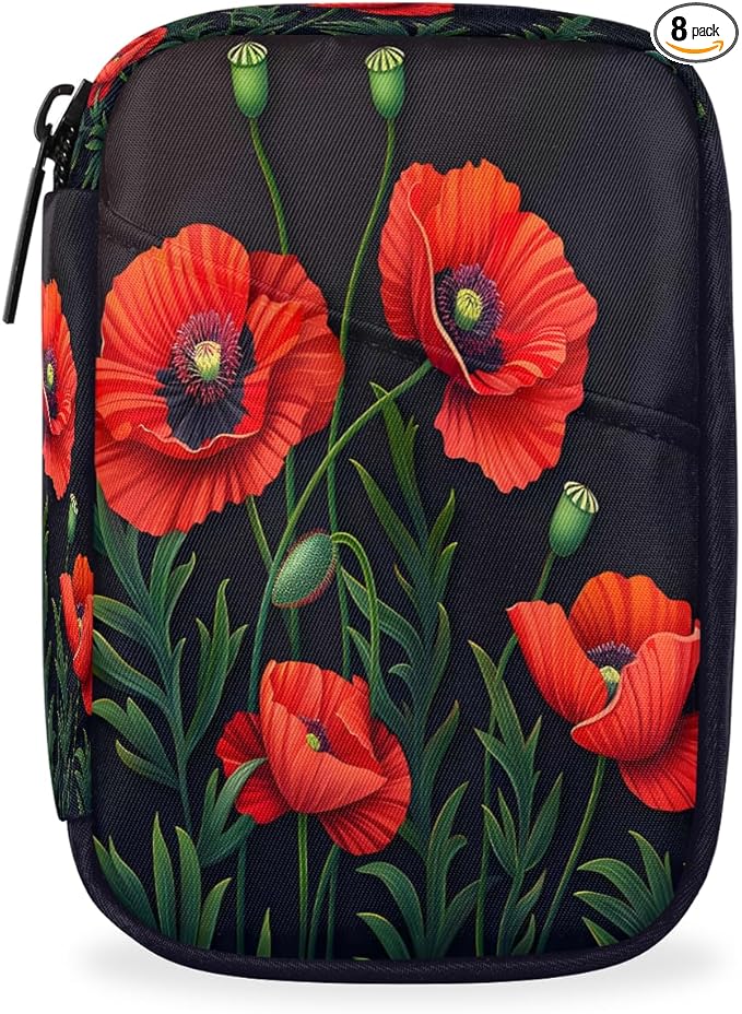 Weekly Travel Pill Organizer Case for Purse with Removable 7 Day Box Portable Compact Size Pill Box Fashionable Pill Container for Medicine Vitamin Supplement Flower Floral Poppy