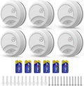 6 Pack Photoelectric Smoke Detector with 9V Battery Included Smoke Alarm, 10-Year Sensor, Test/Silence Button, Low Battery Warning, Easy Mount, Fire Alarm for Home Bedroom Living Room