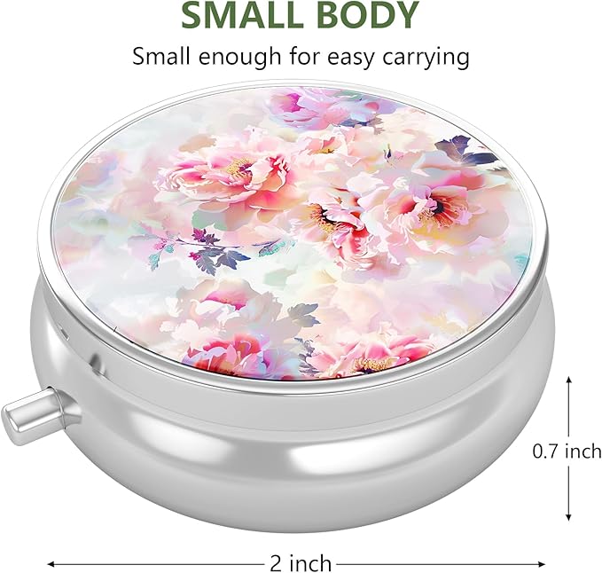 Nipichsha Pill Box, Small Pill Case for Purse & Pocket, Cute Travel Medicine Organizer, Portable Medicine Container Holder to Hold Vitamins, Medication, Fish Oil & Supplement, B08-Beautiful Flowers
