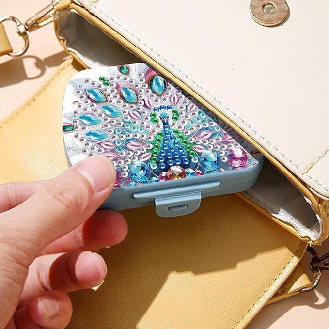 C'eitura DIY Peacock Diamond Art Painting Blue Pill Organizer with 6 Lid Detachable Compartments, Fun DIY Craft Project for Adults, Elegant Pill Case for Purse & Travel