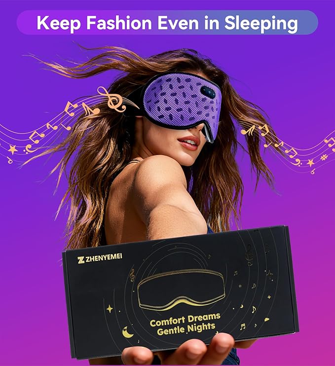 Sleep Eye Mask Bluetooth Headphones - 3D Contoured Zero Pressure Sleeping Masks 100% Blackout Eye Cover Breathable Sleeping Mask for Side Sleepers Wireless Earphone Ear Muff Headband Women Men Gift