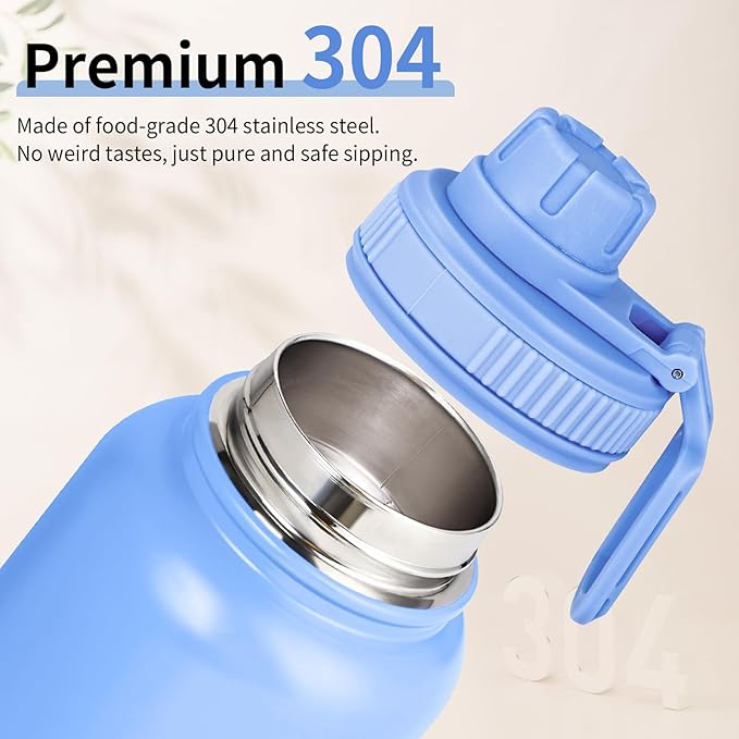 Motivational Water Bottle 32oz with Time Marker- Leakproof & BPA Free Sports Water Bottle with Straw & Carry Strap for Gym, Travel and Outdoor Sports (Stainless steel insulation-Blue)