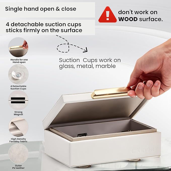 CKEYURE Key Box | Faraday Box for Car Keys | Car Key Signal Blocker Box | RFID Key Box | Key Holder | Key Safe | Signal blocking key box for car security | One Hand Operation (White)