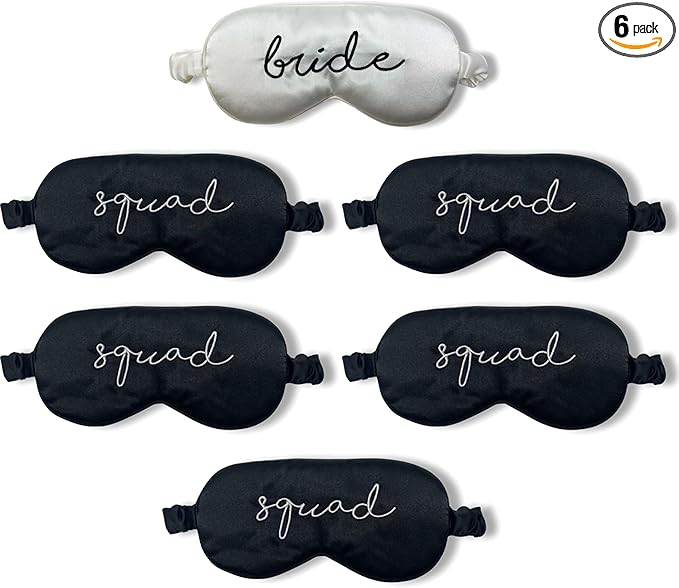 6 Pack: Satin Sleep Mask - 1 Bride (White) & 5 Squad (Black)