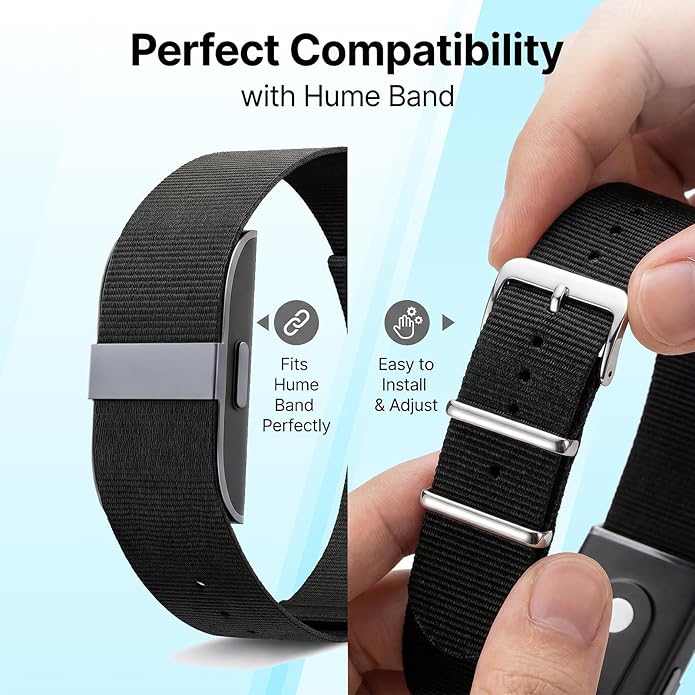 Nylon Strap Compatible with Hume Band - Soft Woven Breathable Replacement Strap Bands for Hume Health Band - 24/7 Wear, Adjustable Sport Wristband - Metal Buckle & Loop Closure for Secure