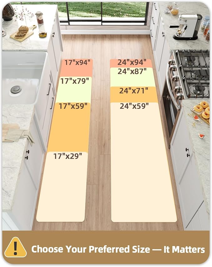 Color&Geometry Anti Fatigue Cushion Kitchen Mat for Floor -24"x87",Wide,Easy Clean, Water & Oil Proof, Anti Slip, Foam Rubber Runner Rug for Front Sink Comfort Standing,Black