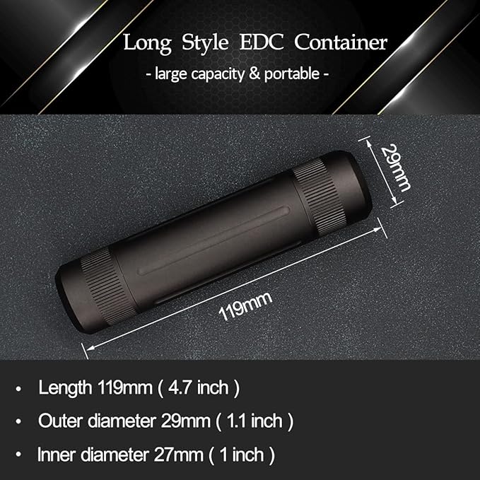 Aluminium Alloy Air-Tight EDC Accessory Case, Pill Fob Capsule Keychain, Long Waterproof Match Case Battery Holder, Smell Proof Container Sealed Jar, Outdoor Survival Storage Metal Container Dry Box
