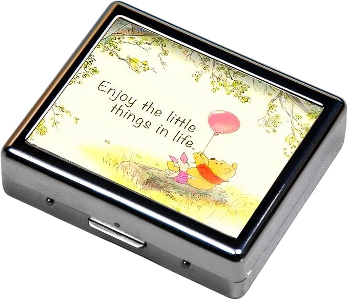 Silver Vintage Pill Box 7 Day Metal Pill Box with Mirror and 8 Compartments Cute Travel Pill Organizer for Purse,Compact Portable Pill Organizer (Cute Little Bear)